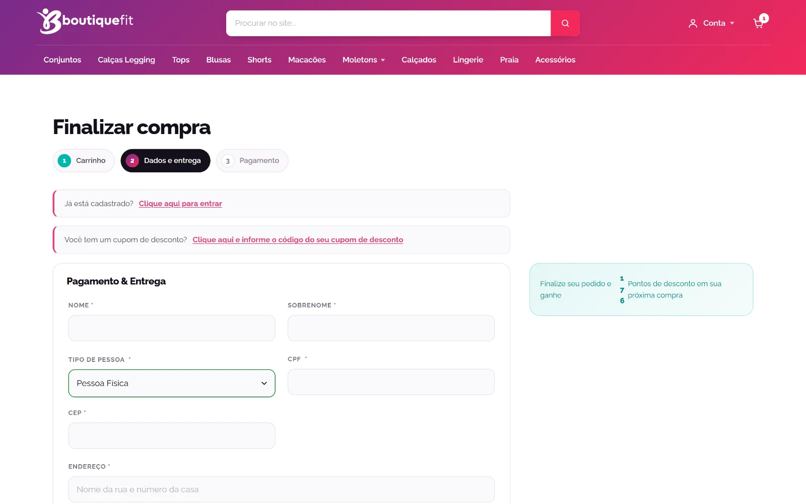 Checkout em três etapas