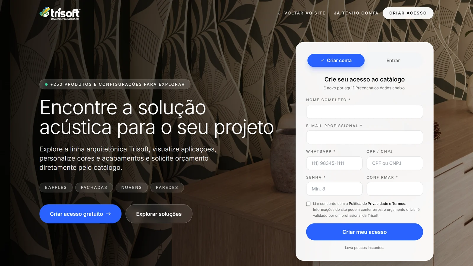 Trisoft — catálogo B2B com configurador e orçamento